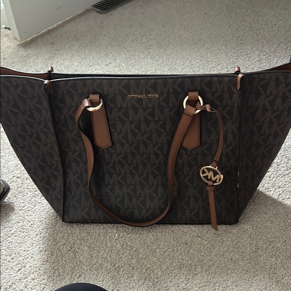 Michael Kors Brown Leather Tote with Gold Accents